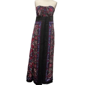 Monsoon Maxi Dress Silk Floral multicoloured Pattern Strapless Black UK 14 - Picture 1 of 10
