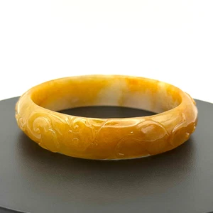 Bracciale vintage in giadeite miele-ambra con simboli Shou & Auspicious 73/4" (YAK-31-3) - Foto 1 di 7