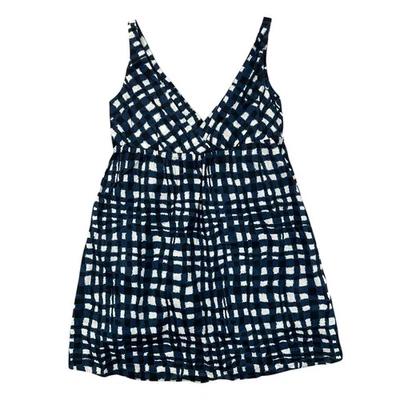 Y2K Old Navy Plaid Batik Babydoll Mini Dress Blue Size Medium Twee Sundress - Image 1 of 4
