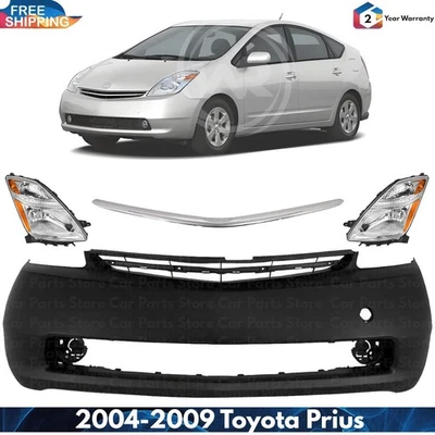 Front Bumper Cover Fascia & Headlights Assembly Kit For 2004-2009 Toyota Prius Foto 1 de 4