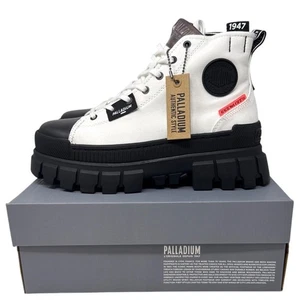 Botas Palladium Revolt Hi TX blancas/negras talla 8,5 para mujer parte superior textil duradera - Imagen 1 de 6