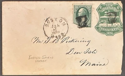US U219(WMK 3) WITH FANCY 3C GREEN BOSTON SHIELD(?) CANCEL ON COVER *d - Image 1 of 2