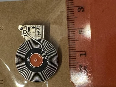 Turntable Record Player Vinyl Enamel Lapel Pin Silver Tone Music DJ Brooch Badge - Image 1 of 3