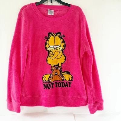 Sudadera Pullover Vintage Garfield Para Mujer M Rosa Gato Polar Cuello Redondo Suave Foto 1 de 4