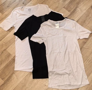 3er Unterhemd mit Ärmeln Herren Größe M 100% Baumwolle Unterwäsche Weiß Schwarz - Bild 1 von 3