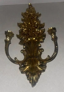 Vintage HOMCO 1972 Gold-Tone Syroc Large Double Candleholder Wall Sconce - Picture 1 of 5