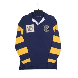 Polo Ralph Lauren Rowing Club Rugby Shirt Custom Slim Fit Navy Yellow Medium - Picture 1 of 10