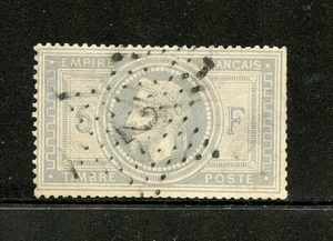 France #37 (F294) Napoleon III, 5 fr gray lilac on lavender, U, note, CV$750.00 - Picture 1 of 2