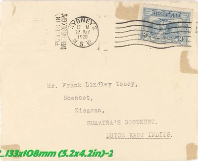 Cubierta de correo aéreo de Australia 1931 a Sumatra Indias Orientales Holandesas - Kingsford Smith 3d Foto 1 de 4