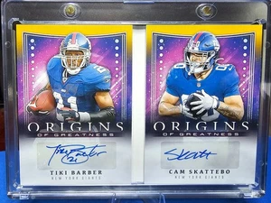 2025 Panini Origins Tiki Barber Cam Skattebo Dual Auto Gold Booklet /5 SSP - Picture 1 of 7