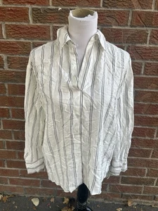MNG Mango Suit Black White stripe Button Down Blouse Shirt Wm Size USA 4 NWT - Picture 1 of 4