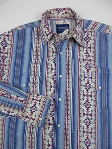 Mens Medium Wrangler Western Shirt LS pearl snap southwestern aztec vintage - Picture 1 of 5