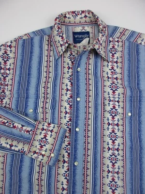 Mens Medium Wrangler Western Shirt LS pearl snap southwestern aztec vintage - Image 1 of 4