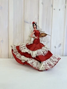 Muñeca Bailarina Flamenca Española Vintage con Abanico Tacones Altos y Soporte 10 pulgadas - Imagen 1 de 12