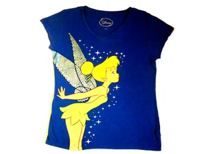 Walt Disney~Tinker Bell~Medium Blue Kids Side Print Short Sleave~T-Shirt Vintage - Picture 1 of 7