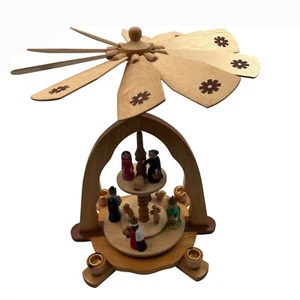 Carrusel Vela Belén Pirámide Navidad Madera Vintage 2 Niveles Alemania - Imagen 1 de 11