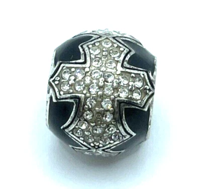Brighton Dazzle Cross Black Religious White Colorless Crystals Silver Bead - Image 1 of 4