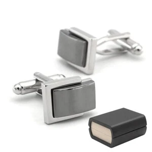 Cufflinks for Men Rhodium Plated Classic Black and Silver with Gift Box - Picture 1 of 8