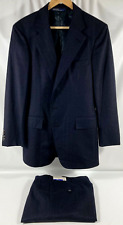 Vtg 80s POLO Ralph Lauren Navy Blue Striped Pleated Wool Suit 2 Pc Men 37R 31W