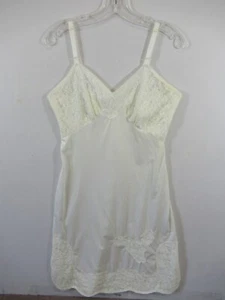 Vintage 50s Aristocraft Satin Dress Full Slip Women 36 Ivory Nylon Lace Trim - Picture 1 of 6