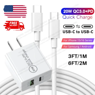 20W USB C Fast Charger Brick Type C Cord Power Adapter For iPhone 15 16 Android - Image 1 of 4