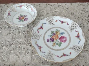 VTG Schumann Dresden Bavaria Reticulated Dessert Plate 7.5" & 5" Bowl. TCM - Picture 1 of 12