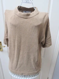 Zara Oversized Boxy Linen Mix Jumper M UK 12 Beige Knit Casual Relaxed New - Picture 1 of 5