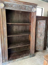 Rustic Blue Bookcase Antique Door Bookshelf Cowrie Shells Indian Storage Shelf