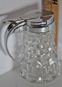 Fostoria American Glass Cube Syrup Pitcher Pourer Metal Drip Cut Lid Handle - Picture 1 of 5