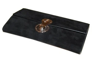 $1995 Ralph Lauren Purple Label Womens Suede Leather Clutch Wallet Italy Black - Picture 1 of 9