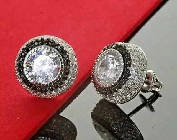 4 Ct Round Cut Lab Created Black Diamond Stud Earrings In 14K White Gold Plated Foto 1 de 1