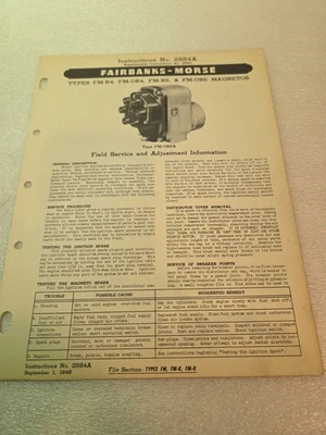 MANUAL DE PEÇAS FAIRBANKS MORSE FM-R4, FM-OR4, FM-R6 & FM-OR6 MAGNETO SERVICE INST  - Imagem 1 de 4