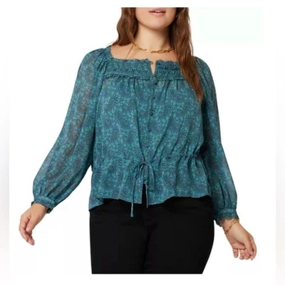 Joie женщин размер 1 X зеленый синий сосны 100% шелк асселин длинным рукавом блузка или топ - Изображение 1 из 4