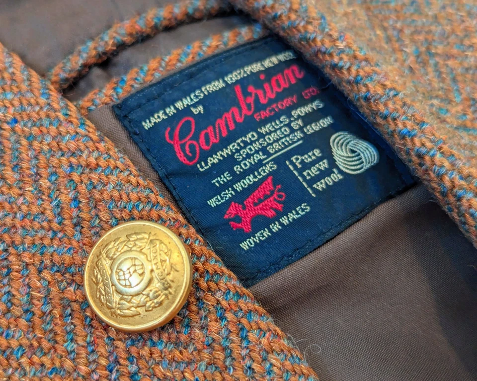 Vintage Cambrian Welsh Woollens Tweed Jacket 44R Brown/Blue Herringbone Pristine - Image 1 of 4