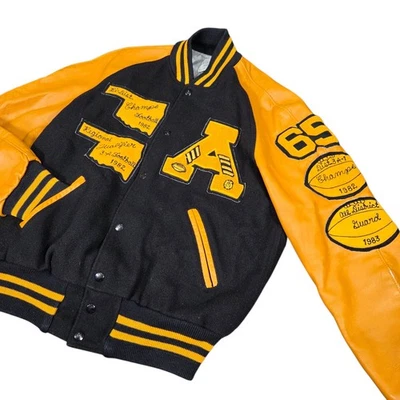 Vtg Varsity 1982 Letterman Jacket Large Wool Leather Oklahoma High School Sports - Image 1 of 4