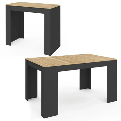 Table console extensible ORLANDO 6 personnes 140 cm bois noir et façon hêtre - Photo 1/4