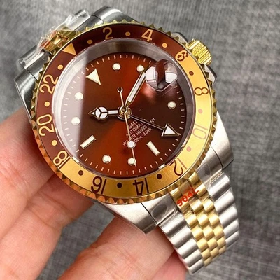 NH34 GMT Sunburst Brown Gold Dial Lume 200M Dive Automatic Men Watch Sapphire - Image 1 of 2