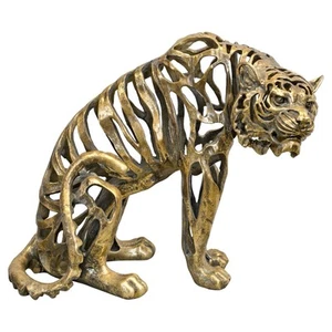Antiguo adorno de tigre de resina dorada decoración del hogar diseño hueco escultura estatua nuevo - Imagen 1 de 8