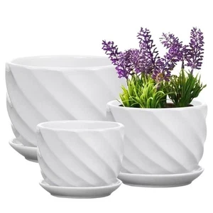 YINGERHUAN Set of 3 Ceramic Plant Pot - Flower Plant Pots Indoor with Saucers... - Picture 1 of 8