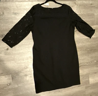 Talbots RSVP Black Dress Lace Sleeve Shoulder Lined Color Black Plus Size 18 NWT - Image 1 of 4