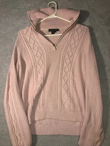 Lauren Ralph Lauren Sweater Women’s Size Pl Pink Half Zip Up - Picture 1 of 8