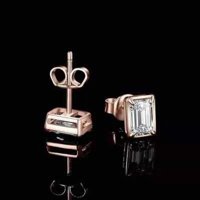 14K Rose Gold Plated 2Ct Emerald Cut Lab Created Diamond Women's Stud Earrings - Image 1 of 4