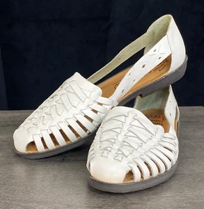 Vintage 1980s white leather sandals shoes flats slip on woven summer ROMANO 8 - Picture 1 of 8