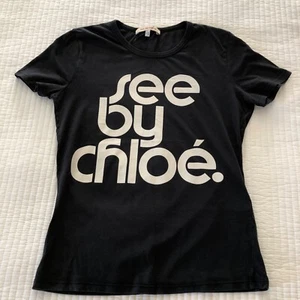 SEE BY CHLOE Women BLACK Short sleeve T-shirt SIZE 6 - Picture 1 of 13