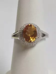 1.65 Ct Citrine White Topaz Halo Ring 925 Solid Sterling Silver - Picture 1 of 8