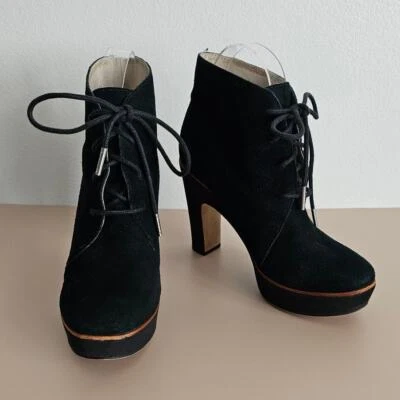 EUC Michael Kors Women Dark Green Rosalyn Suede Leather Ankle Platform Boots  6 - Image 1 of 4