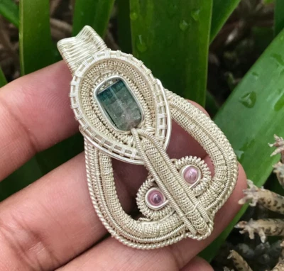 Pingente de turmalina melancia turmalina pingente de zircão arte feita à mão - Imagem 1 de 4