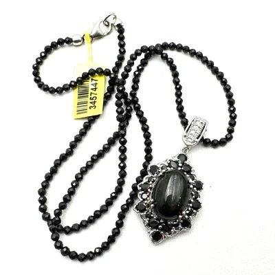 D Joy Black Spinel Chain Multi Gemstone Sterling Silver Pendant Necklace 20 Inch Foto 1 de 3