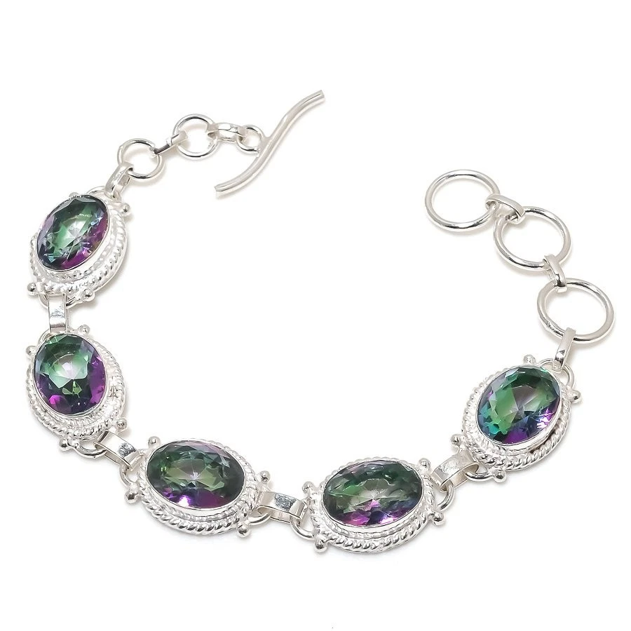 Brazalete de joyería de plata de ley 925 con piedras preciosas de topacio místico tamaño 7-8" Foto 1 de 1