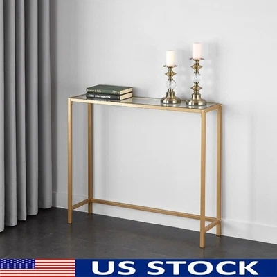 Mesa consola contemporánea de metal de vidrio templado elegante almacenamiento muebles de interior EE. UU. Foto 1 de 4